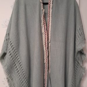 Poncho - Panama grey with embroidered detail and pale trim