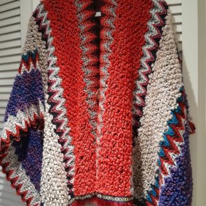 Poncho - Zigzag in red, cream and blue