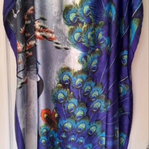 Kaftan - Long. Shimmering peacock with black embroidery collar